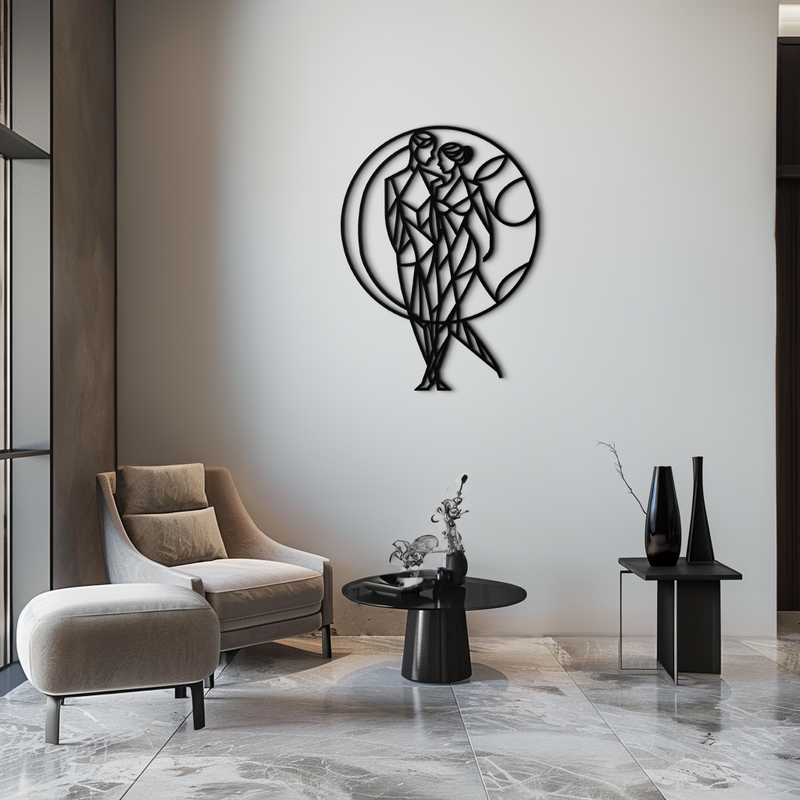 Geometric Couple Silhouette Wall Art – Modern Romantic Metal Wall Decor- KAF325 by Enova Art