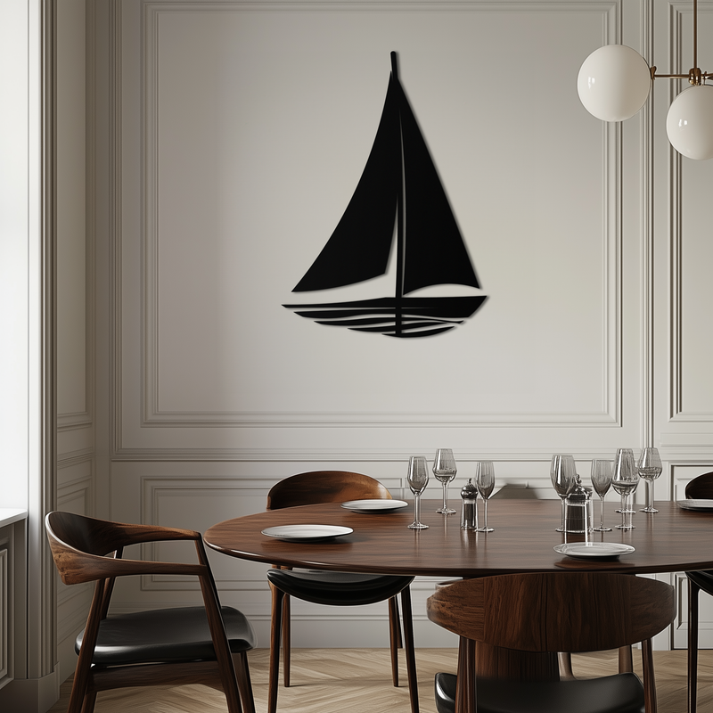 Nautical Sailboat Silhouette Metal Wall Art – Minimalist Ocean-Inspired Steel Decor- KAF326 by Enova Art