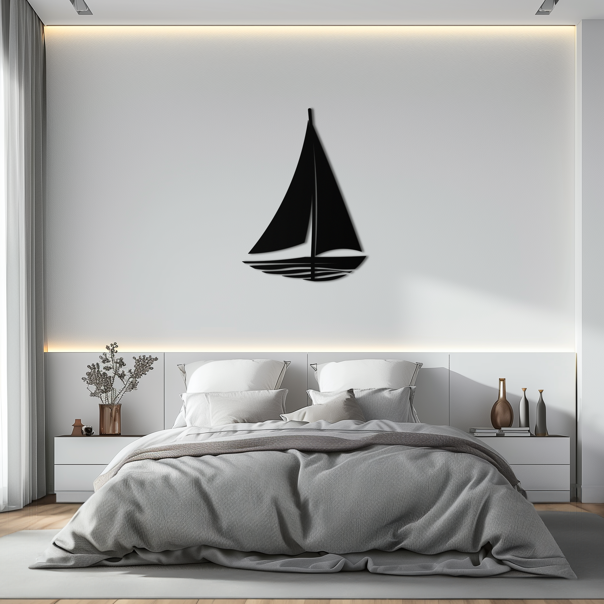 Nautical Sailboat Silhouette Metal Wall Art – Minimalist Ocean-Inspired Steel Decor- KAF326 by Enova Art