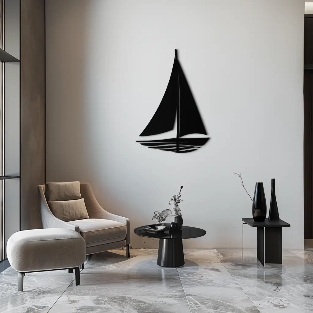 Nautical Sailboat Silhouette Metal Wall Art – Minimalist Ocean-Inspired Steel Decor- KAF326 by Enova Art