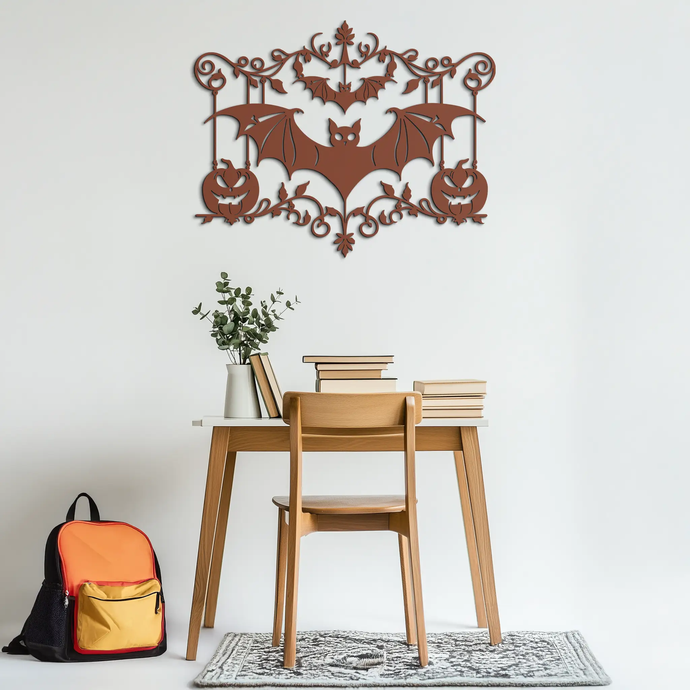 Halloween Bat Pumpkin Metal Wall Art – Spooky Jack-O'-Lantern Steel Decor- KAF328 by Enova Art