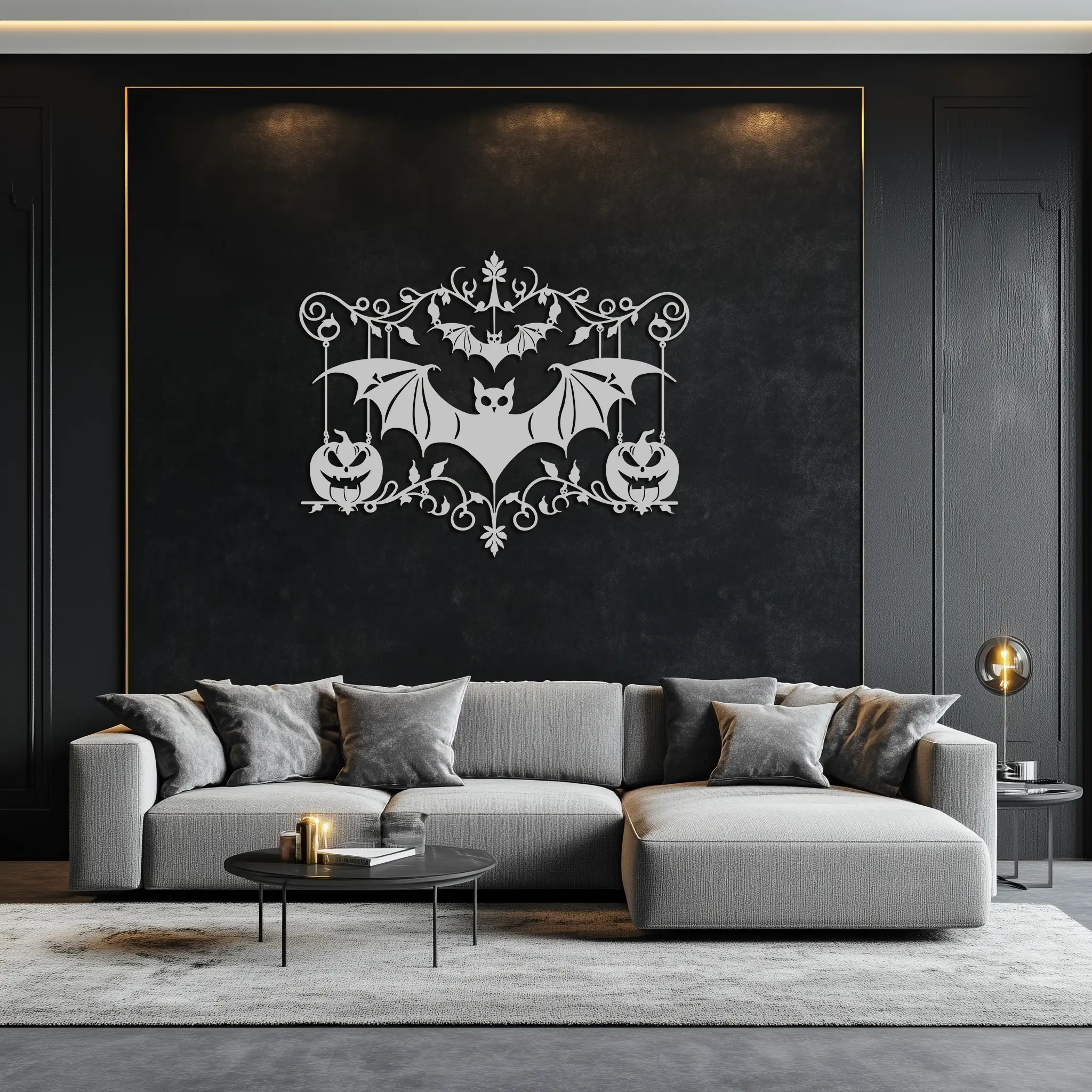 Halloween Bat Pumpkin Metal Wall Art – Spooky Jack-O'-Lantern Steel Decor- KAF328 by Enova Art