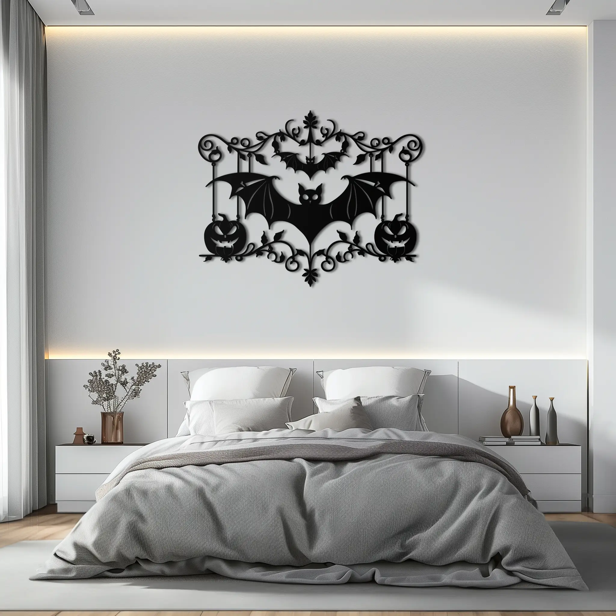 Halloween Bat Pumpkin Metal Wall Art – Spooky Jack-O'-Lantern Steel Decor- KAF328 by Enova Art