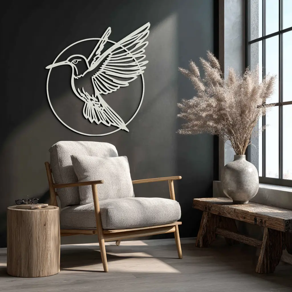 Hummingbird Metal Wall Art – Elegant Bird Silhouette Steel Decor for Nature Inspired Spaces- KAF330 by Enova Art