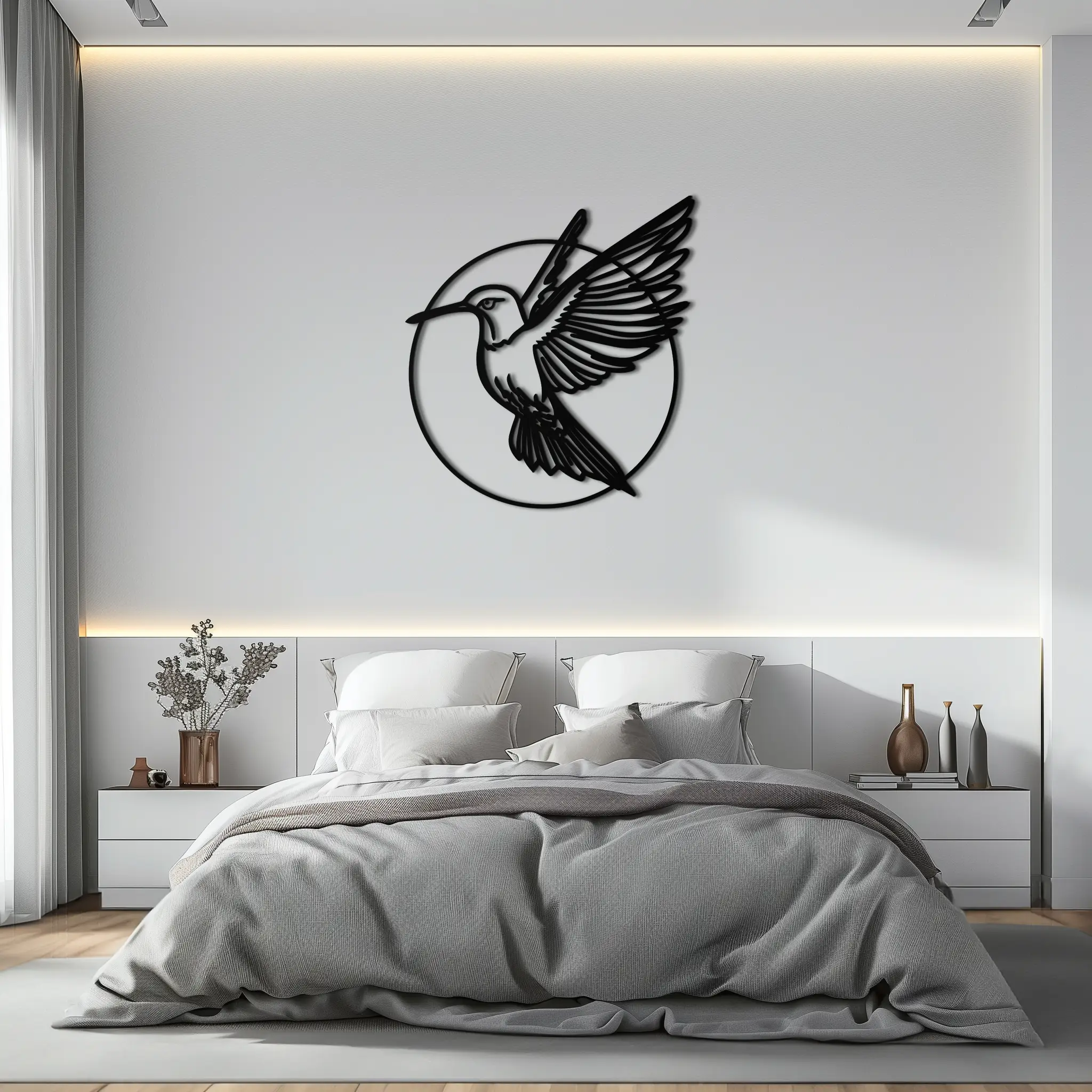 Hummingbird Metal Wall Art – Elegant Bird Silhouette Steel Decor for Nature Inspired Spaces- KAF330 by Enova Art