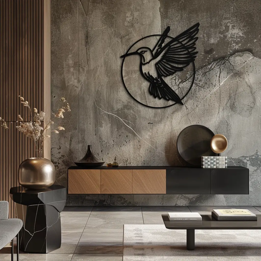 Hummingbird Metal Wall Art – Elegant Bird Silhouette Steel Decor for Nature Inspired Spaces- KAF330 by Enova Art