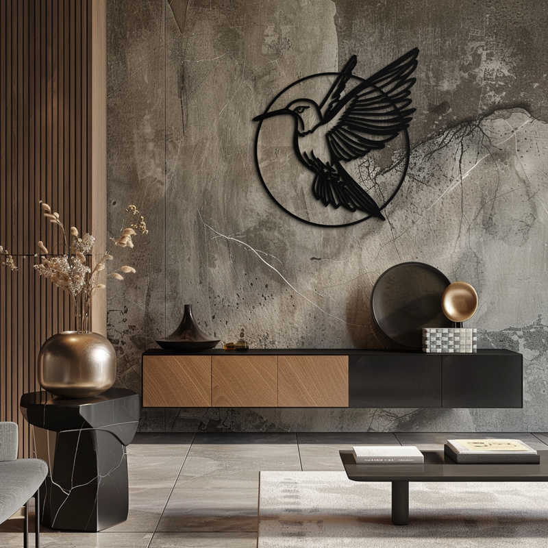 Hummingbird Metal Wall Art – Elegant Bird Silhouette Steel Decor for Nature Inspired Spaces- KAF330 by Enova Art