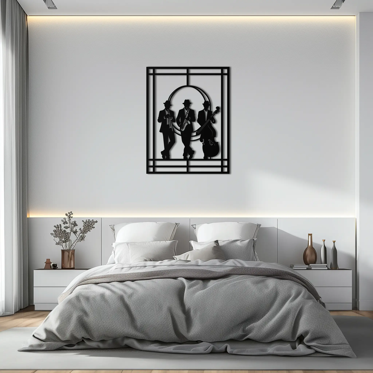 Jazz Musicians Metal Wall Art – Saxophone and Trumpet Player Silhouette Steel Decor for Music Lovers- KAF332 by Enova Art