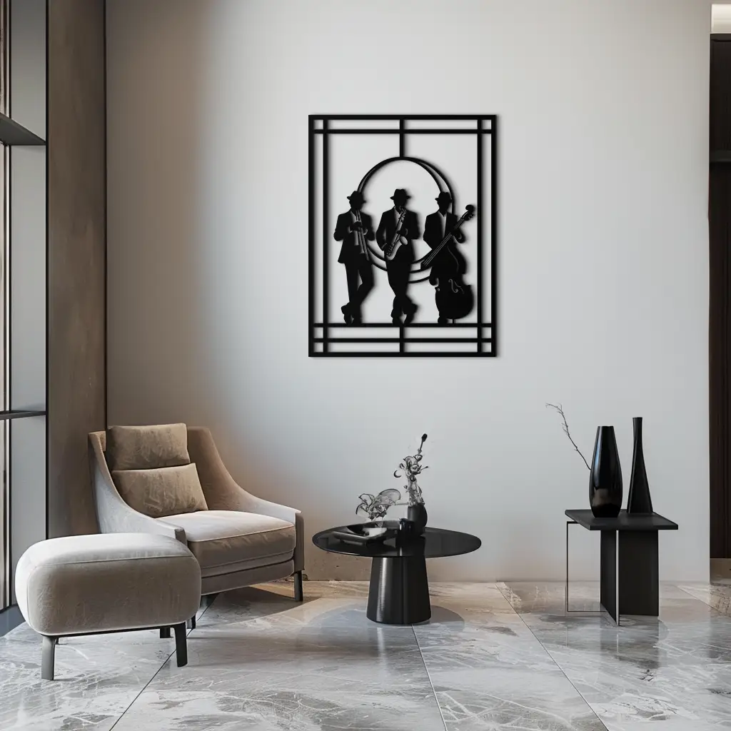 Jazz Musicians Metal Wall Art – Saxophone and Trumpet Player Silhouette Steel Decor for Music Lovers- KAF332 by Enova Art