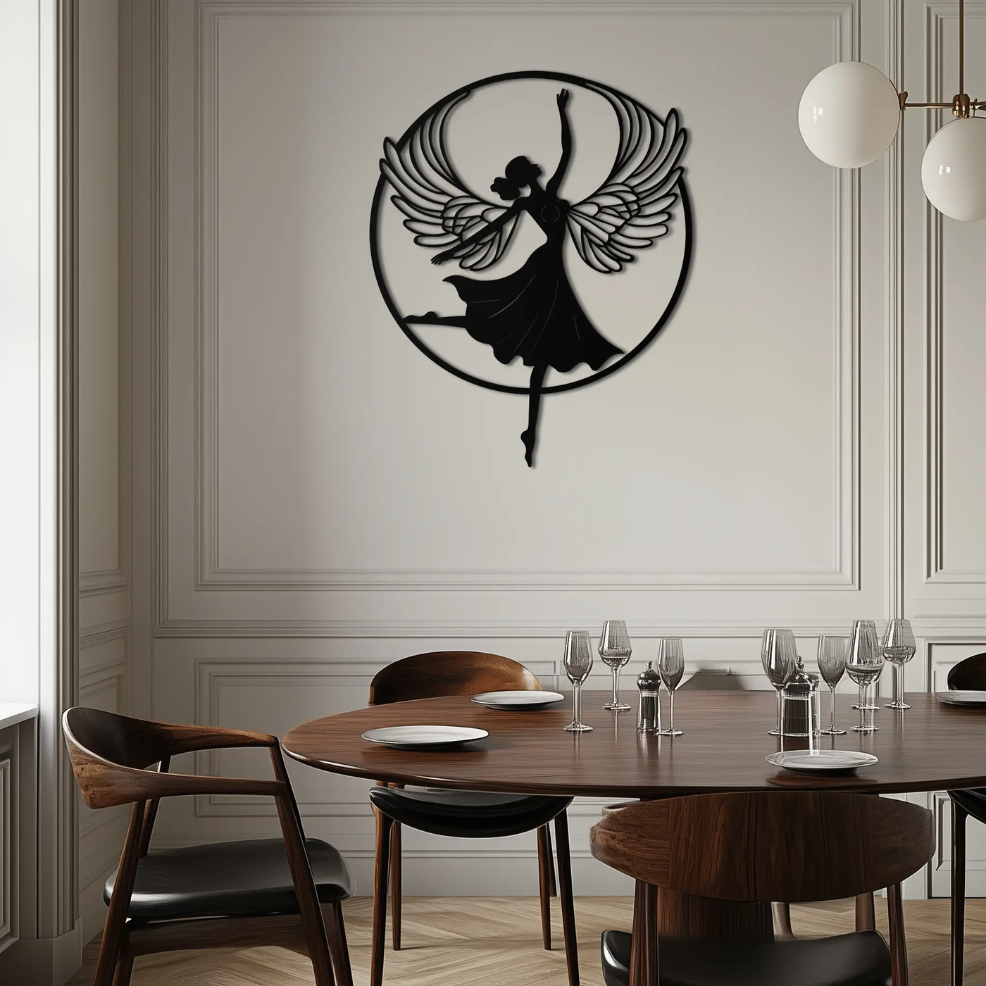Angel Dancer Metal Wall Art – Winged Woman Silhouette Steel Decor for Elegant and Spiritual Interiors- KAF334 by Enova Art