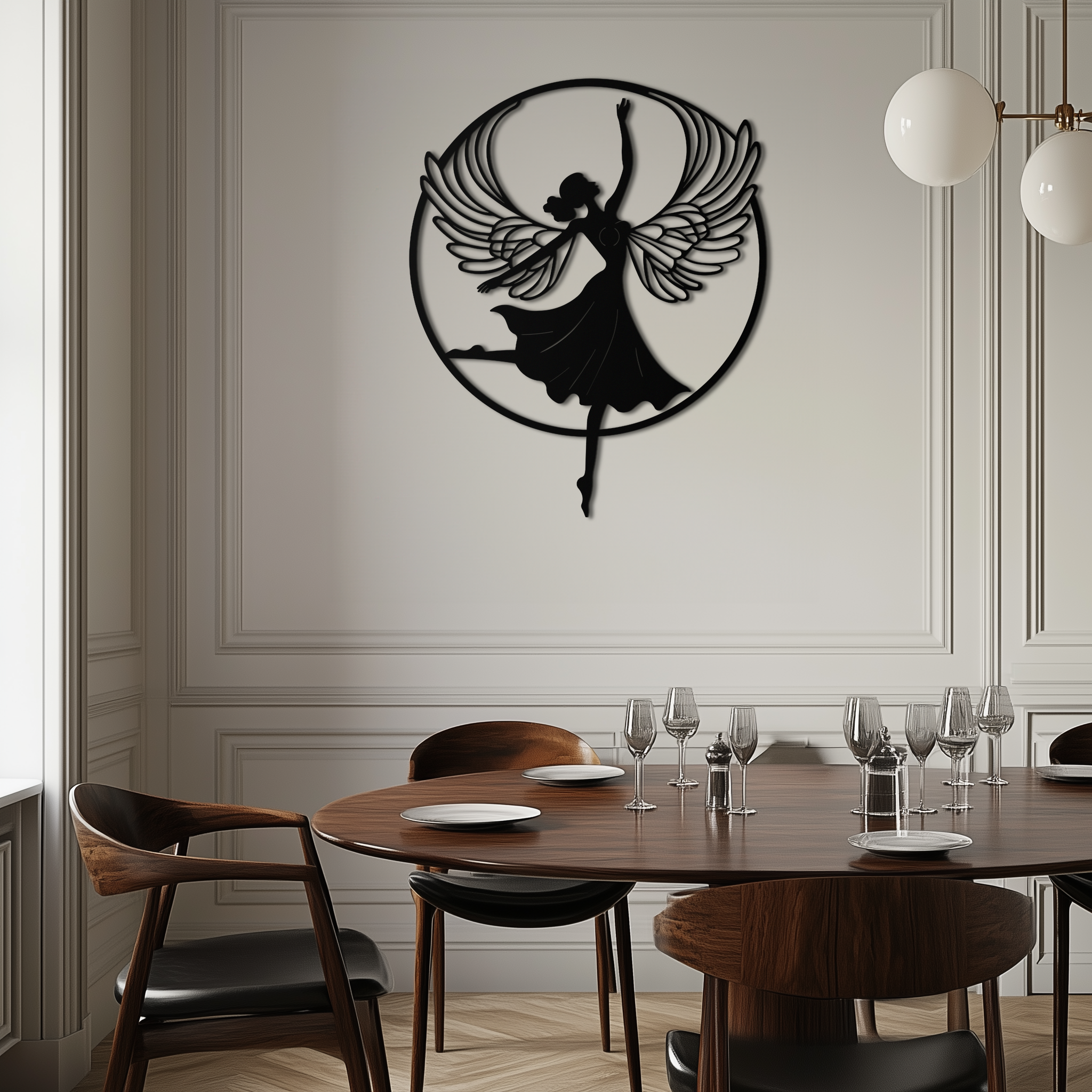 Angel Dancer Metal Wall Art – Winged Woman Silhouette Steel Decor for Elegant and Spiritual Interiors- KAF334 by Enova Art