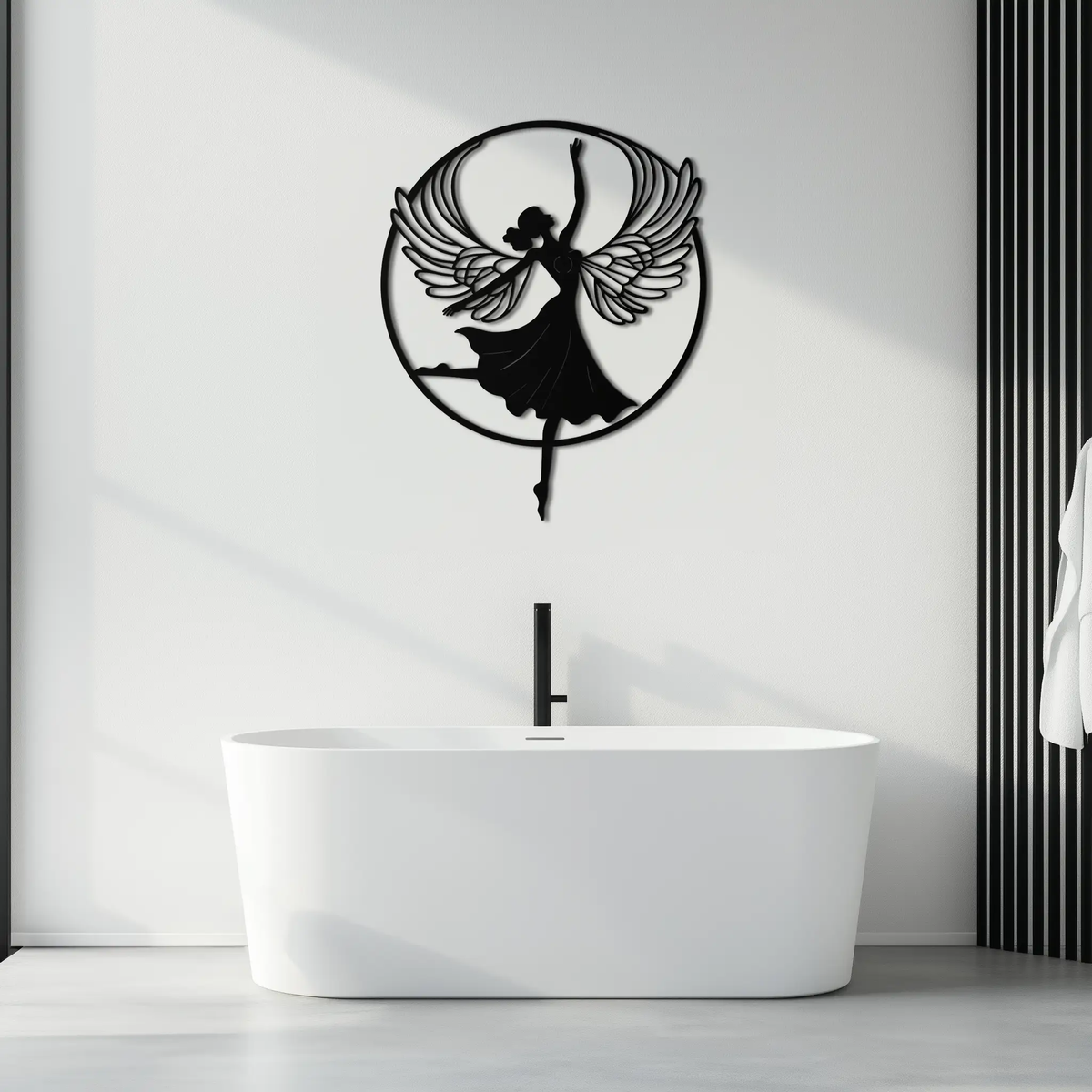Angel Dancer Metal Wall Art – Winged Woman Silhouette Steel Decor for Elegant and Spiritual Interiors- KAF334 by Enova Art