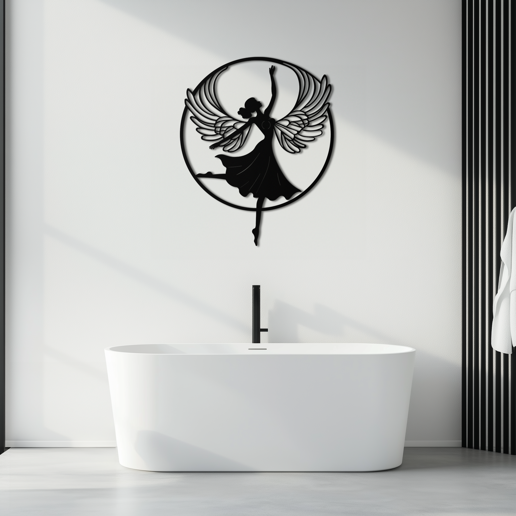 Angel Dancer Metal Wall Art – Winged Woman Silhouette Steel Decor for Elegant and Spiritual Interiors- KAF334 by Enova Art