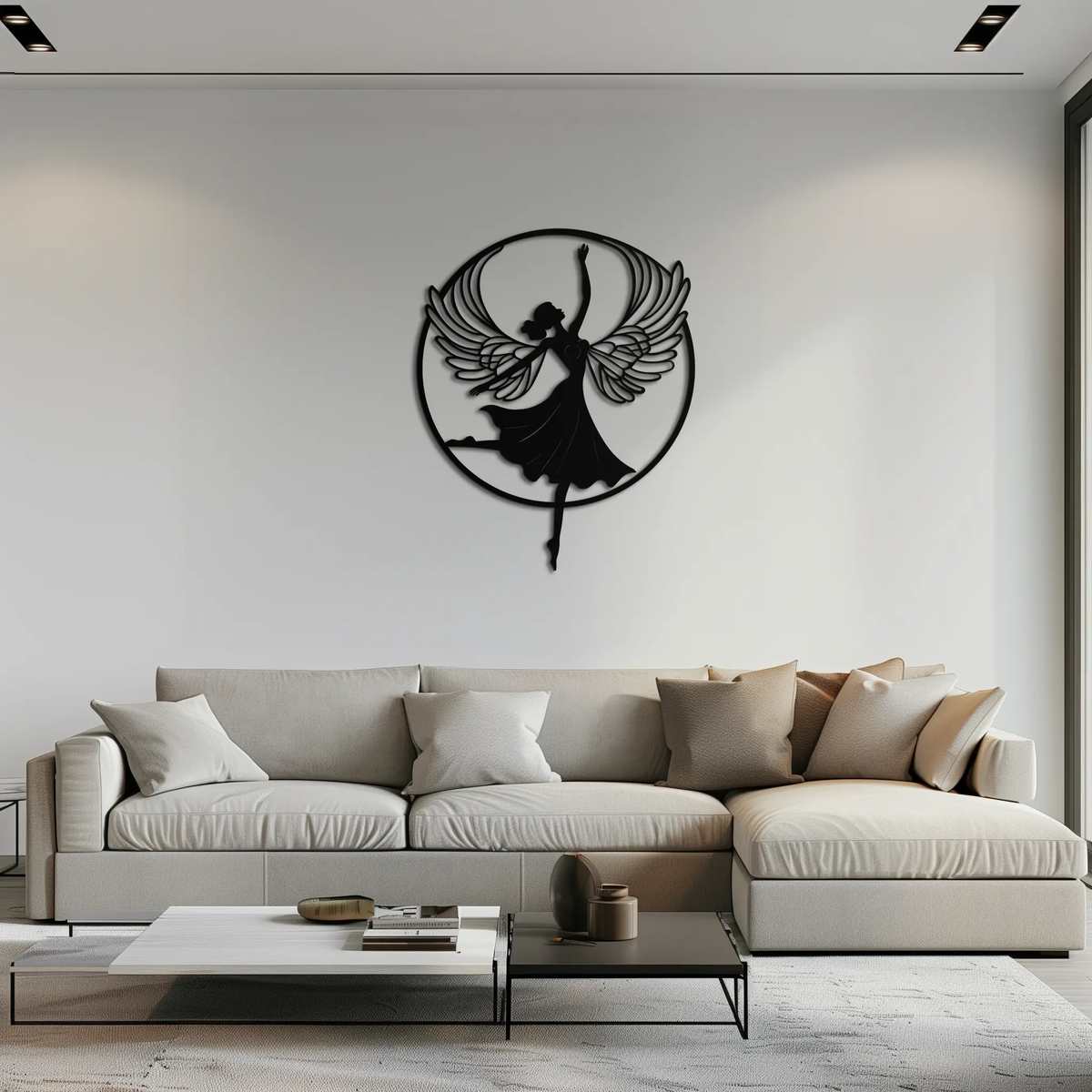 Angel Dancer Metal Wall Art – Winged Woman Silhouette Steel Decor for Elegant and Spiritual Interiors- KAF334 by Enova Art