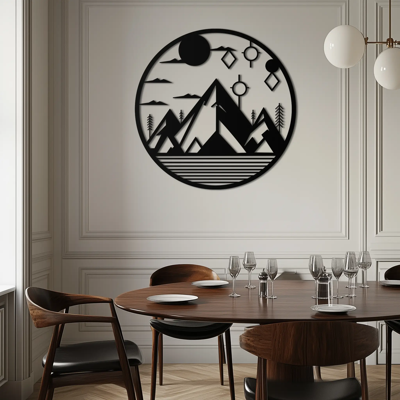 Abstract Mountain Metal Wall Art – Geometric Mountain Silhouette Steel Decor for Modern Interiors- KAF336 by Enova Art