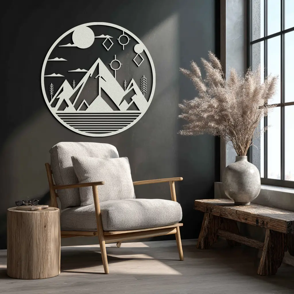 Abstract Mountain Metal Wall Art – Geometric Mountain Silhouette Steel Decor for Modern Interiors- KAF336 by Enova Art