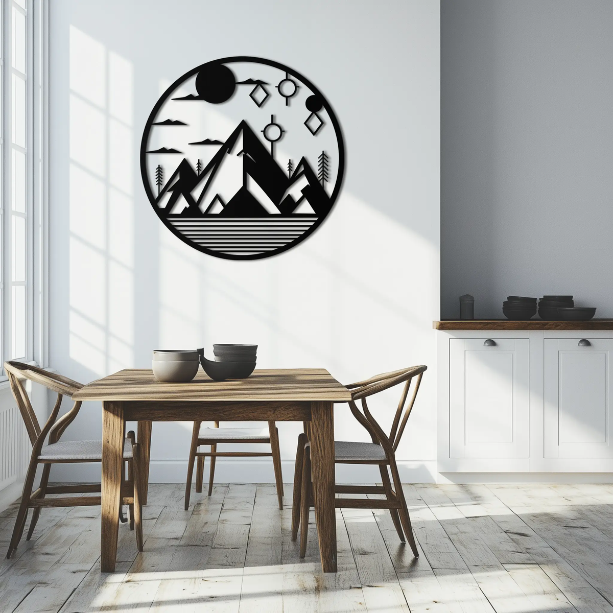 Abstract Mountain Metal Wall Art – Geometric Mountain Silhouette Steel Decor for Modern Interiors- KAF336 by Enova Art