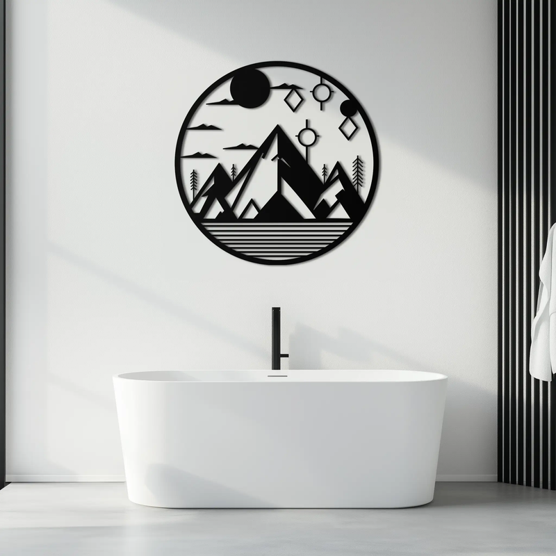 Abstract Mountain Metal Wall Art – Geometric Mountain Silhouette Steel Decor for Modern Interiors- KAF336 by Enova Art