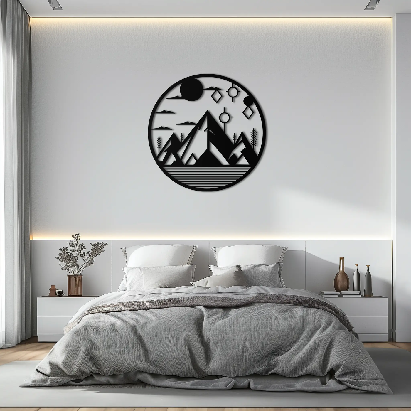 Abstract Mountain Metal Wall Art – Geometric Mountain Silhouette Steel Decor for Modern Interiors- KAF336 by Enova Art