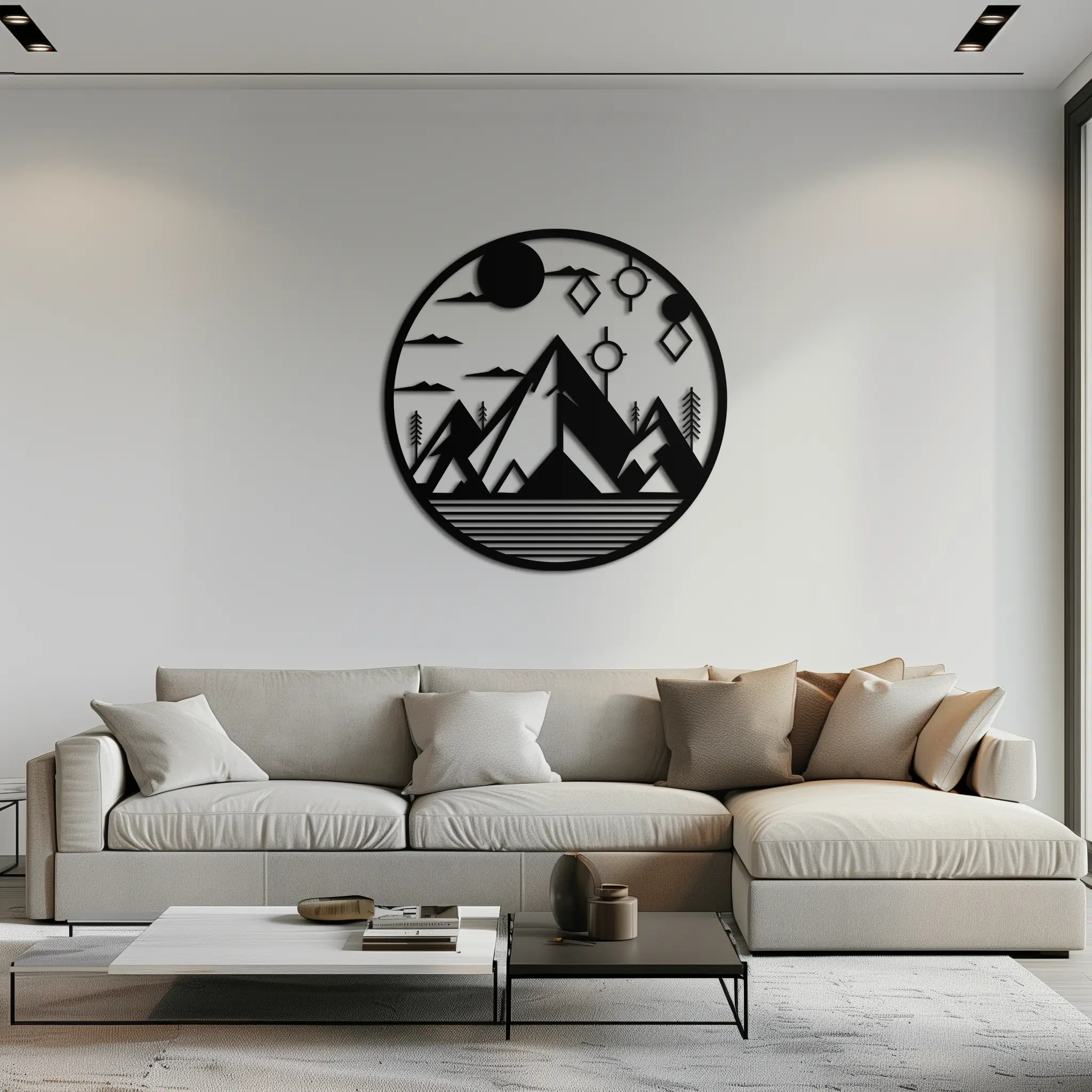Abstract Mountain Metal Wall Art – Geometric Mountain Silhouette Steel Decor for Modern Interiors- KAF336 by Enova Art