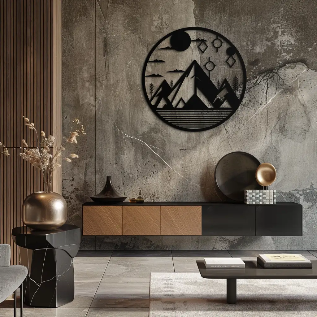 Abstract Mountain Metal Wall Art – Geometric Mountain Silhouette Steel Decor for Modern Interiors- KAF336 by Enova Art