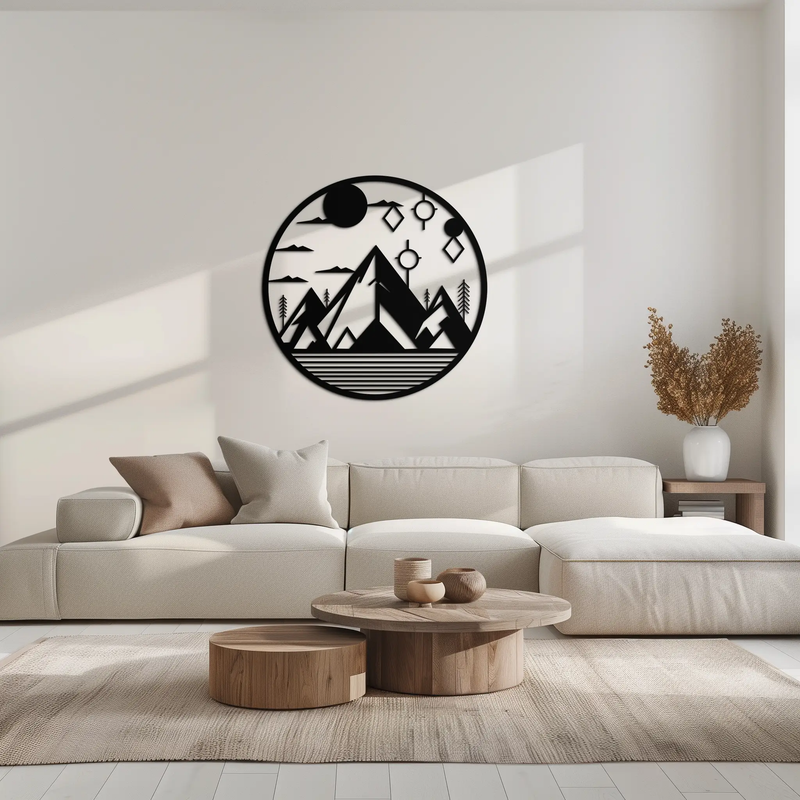 Abstract Mountain Metal Wall Art – Geometric Mountain Silhouette Steel Decor for Modern Interiors- KAF336 by Enova Art