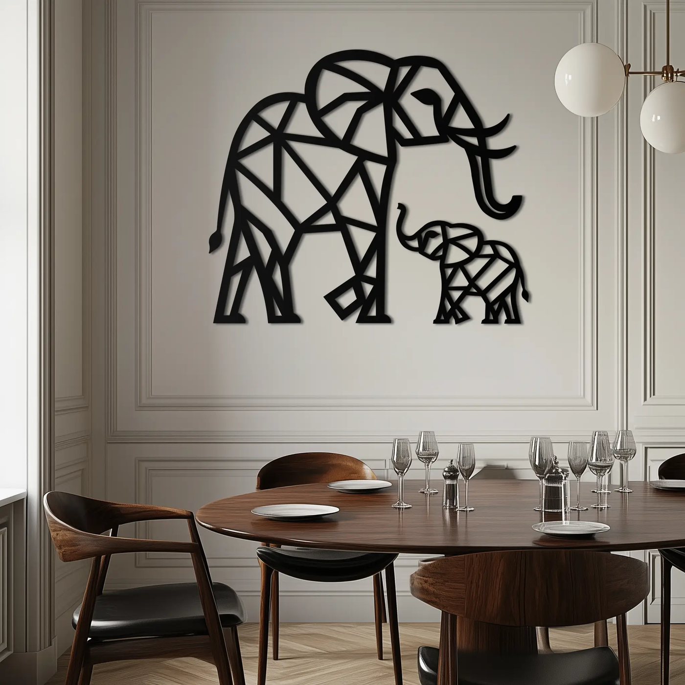 Elephant Family Metal Wall Art – Mom and Calves Silhouette Steel Decor for Nature and Animal Lovers- KAF337 by Enova Art