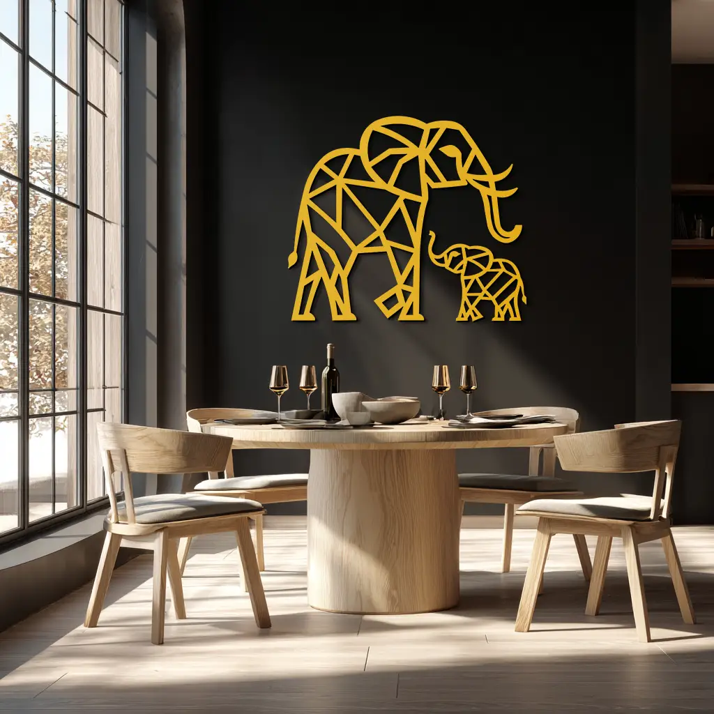 Elephant Family Metal Wall Art – Mom and Calves Silhouette Steel Decor for Nature and Animal Lovers- KAF337 by Enova Art