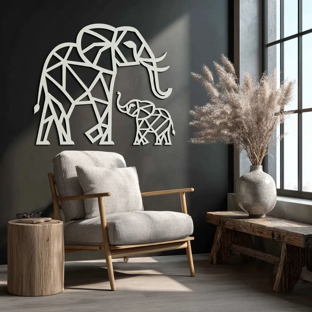 Elephant Family Metal Wall Art – Mom and Calves Silhouette Steel Decor for Nature and Animal Lovers- KAF337 by Enova Art