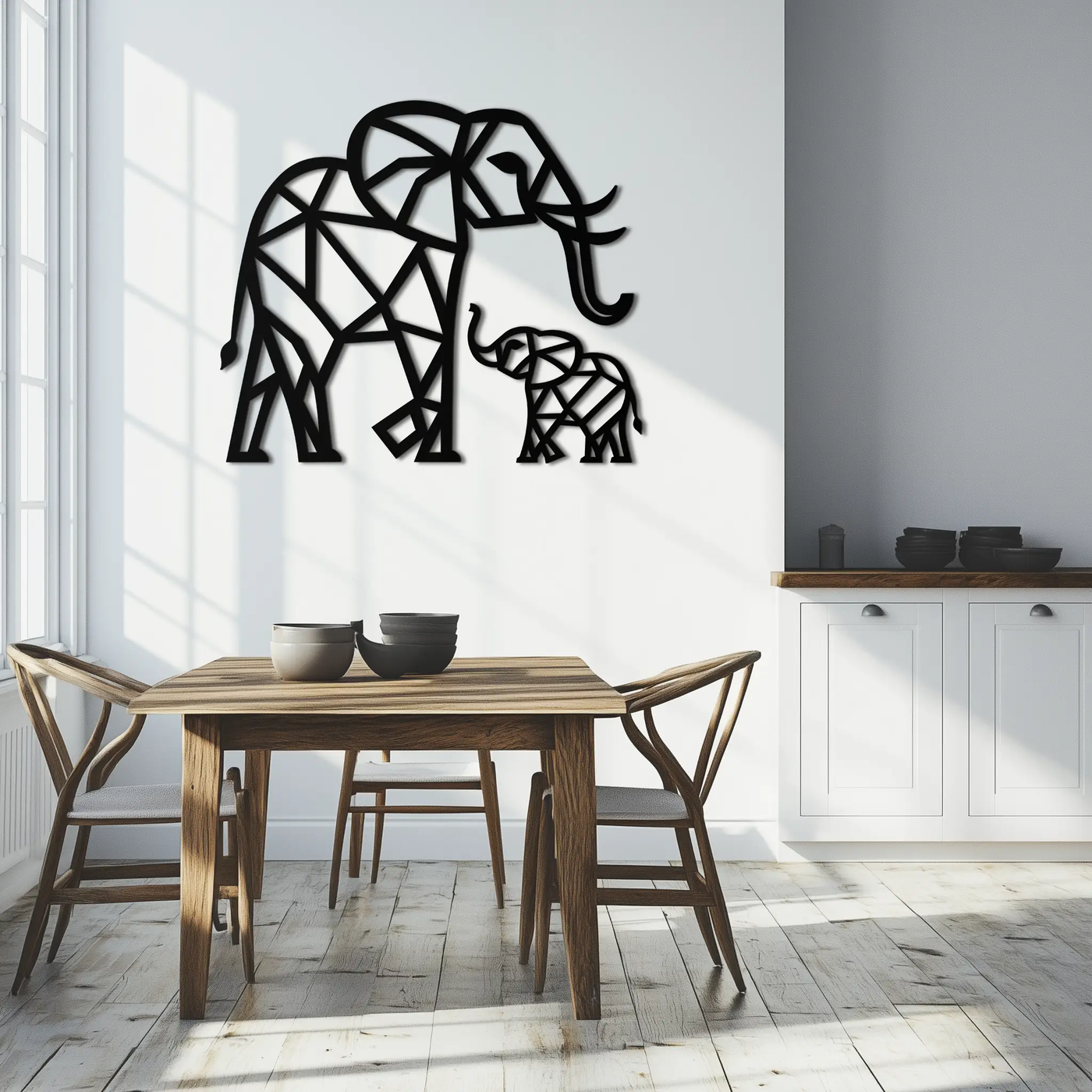 Elephant Family Metal Wall Art – Mom and Calves Silhouette Steel Decor for Nature and Animal Lovers- KAF337 by Enova Art