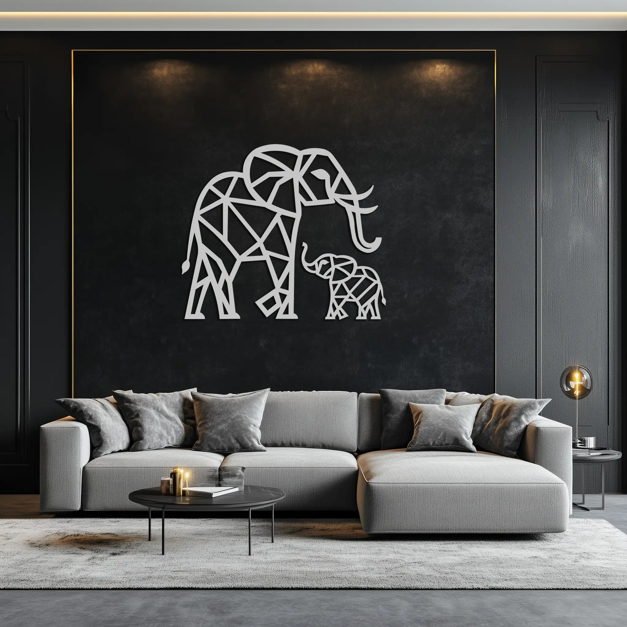 Elephant Family Metal Wall Art – Mom and Calves Silhouette Steel Decor for Nature and Animal Lovers- KAF337 by Enova Art