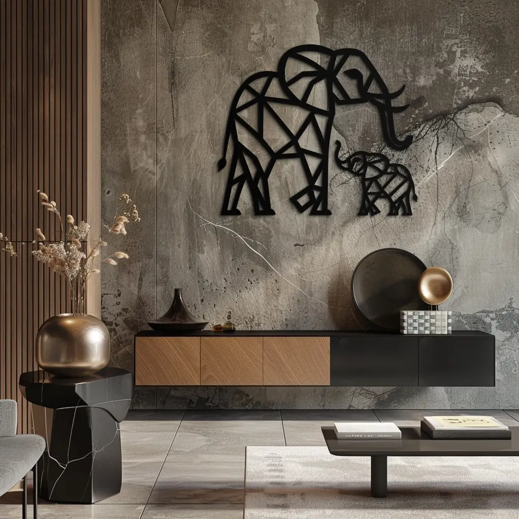 Elephant Family Metal Wall Art – Mom and Calves Silhouette Steel Decor for Nature and Animal Lovers- KAF337 by Enova Art