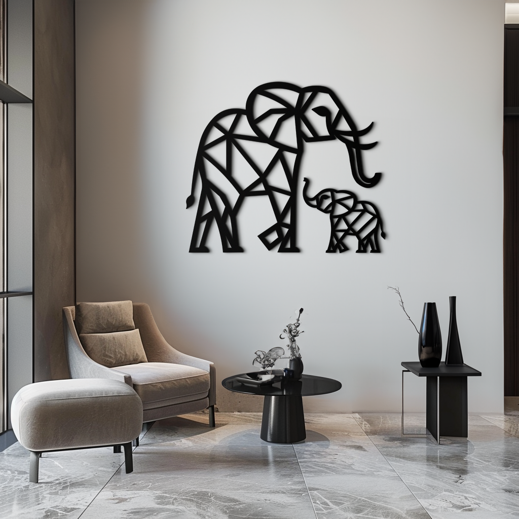 Elephant Family Metal Wall Art – Mom and Calves Silhouette Steel Decor for Nature and Animal Lovers- KAF337 by Enova Art