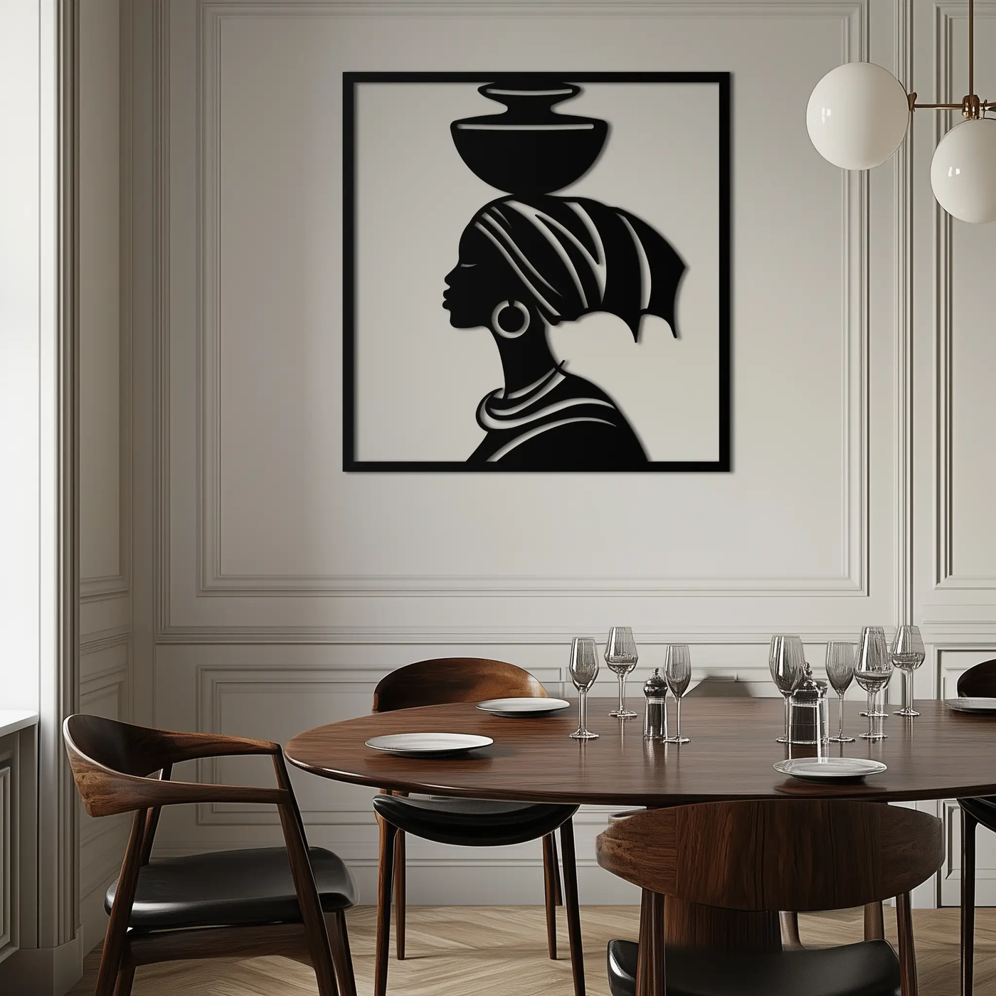 African Woman Metal Wall Art – Elegant Tribal Silhouette Steel Decor for Cultural and Boho Interiors- KAF338 by Enova Art