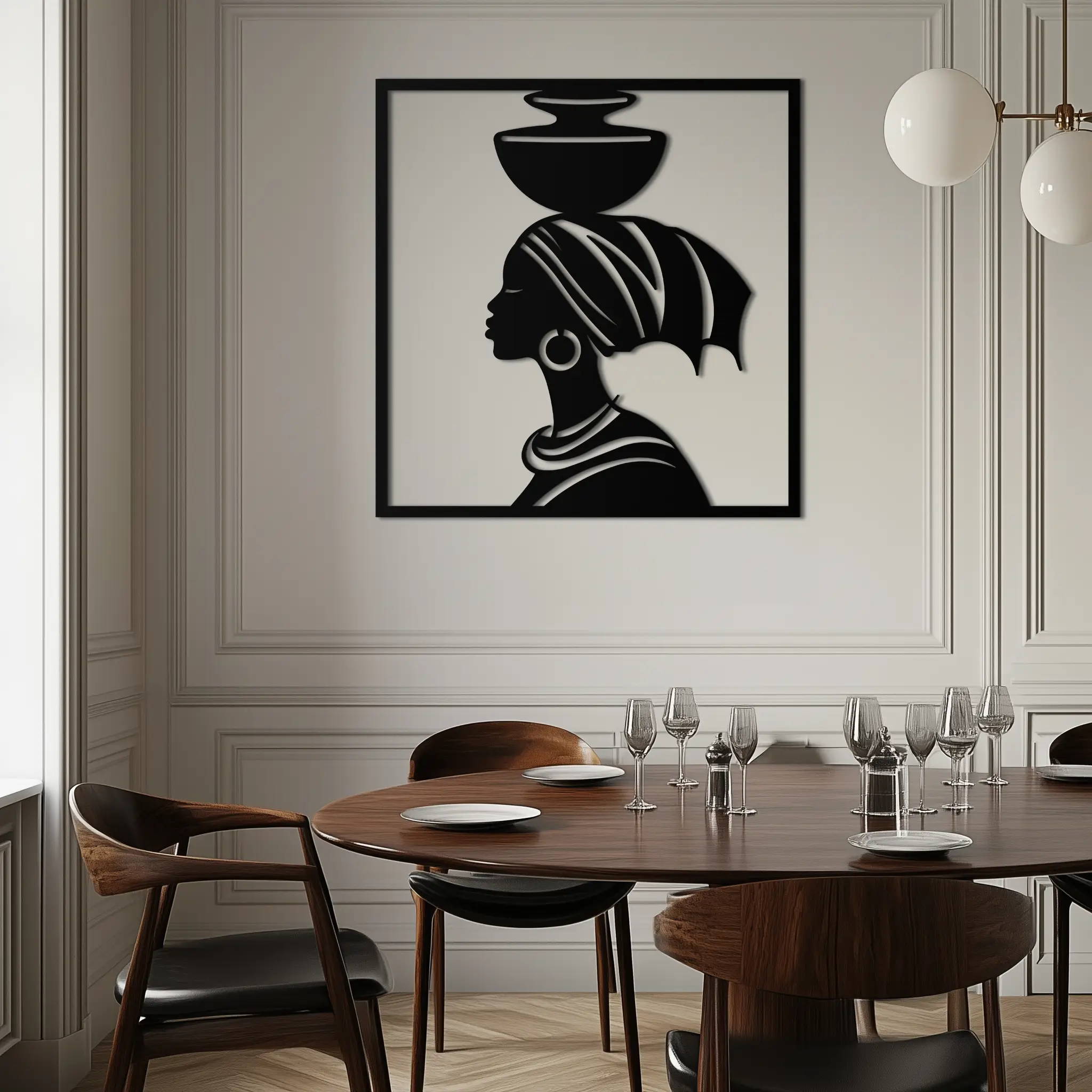 African Woman Metal Wall Art – Elegant Tribal Silhouette Steel Decor for Cultural and Boho Interiors- KAF338 by Enova Art