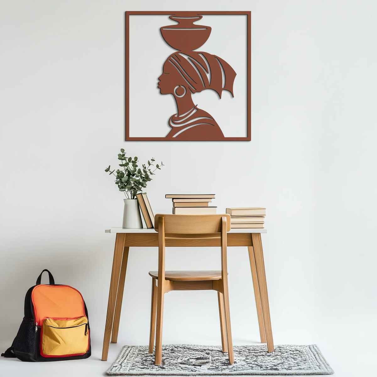African Woman Metal Wall Art – Elegant Tribal Silhouette Steel Decor for Cultural and Boho Interiors- KAF338 by Enova Art