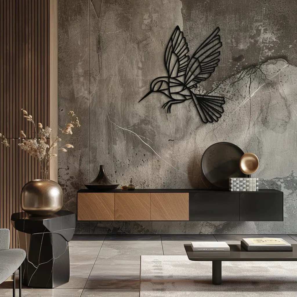 Hummingbird Metal Wall Art – Delicate Bird Silhouette Steel Decor for Nature-Inspired Interiors- KAF339 by Enova Art