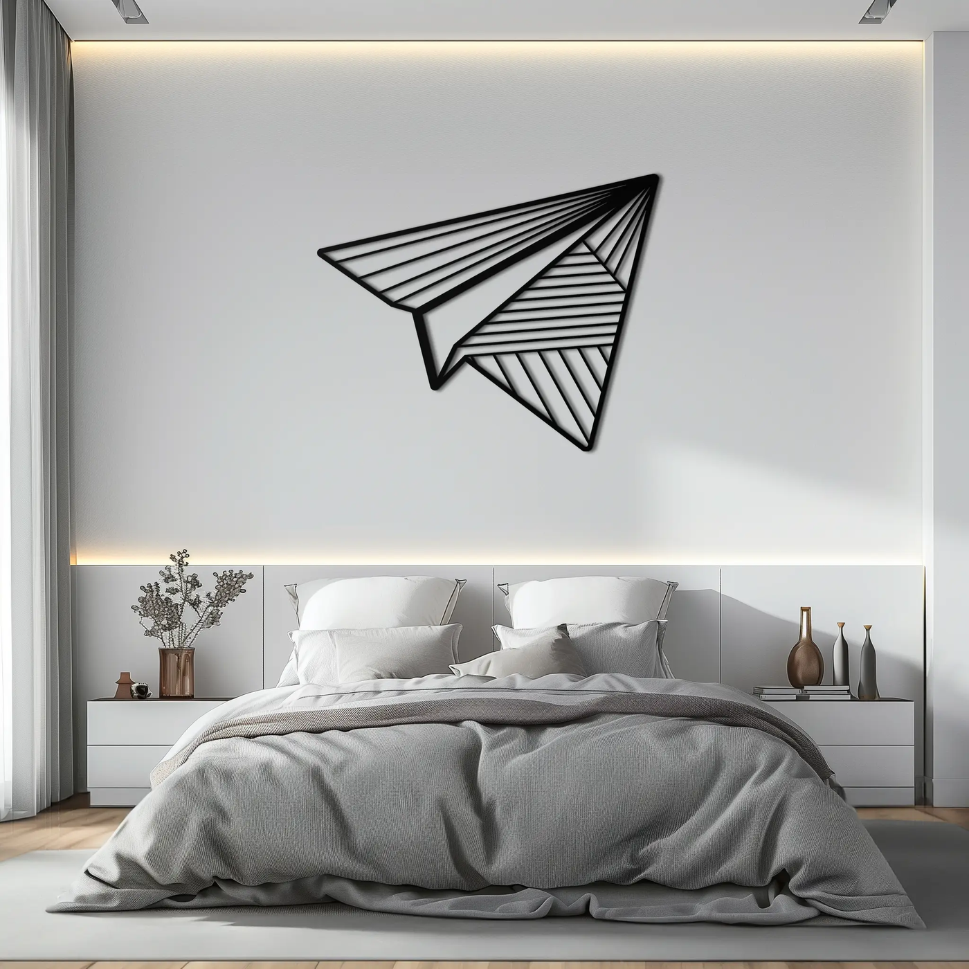 Paper Airplane Metal Wall Art – Minimalist Flight Silhouette Steel Decor for Modern and Whimsical Spaces- KAF340 by Enova Art