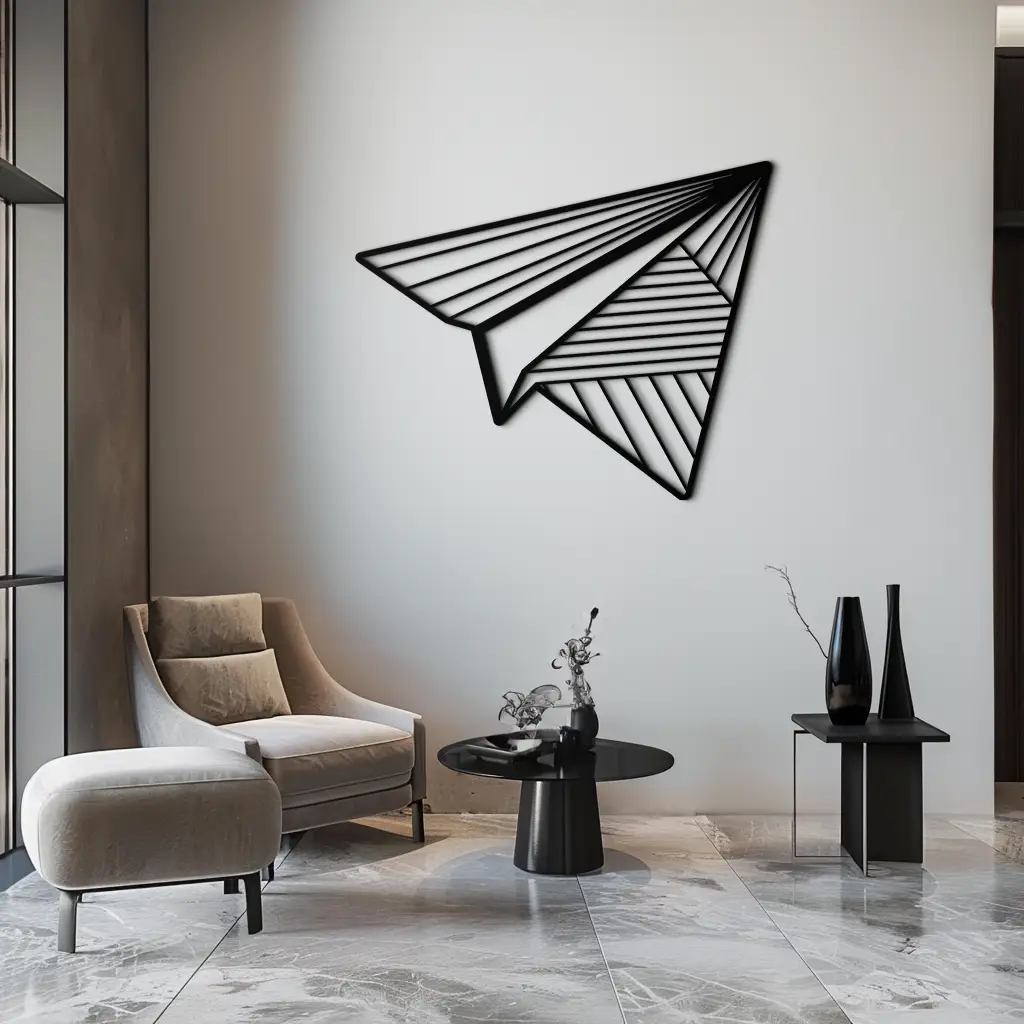 Paper Airplane Metal Wall Art – Minimalist Flight Silhouette Steel Decor for Modern and Whimsical Spaces- KAF340 by Enova Art
