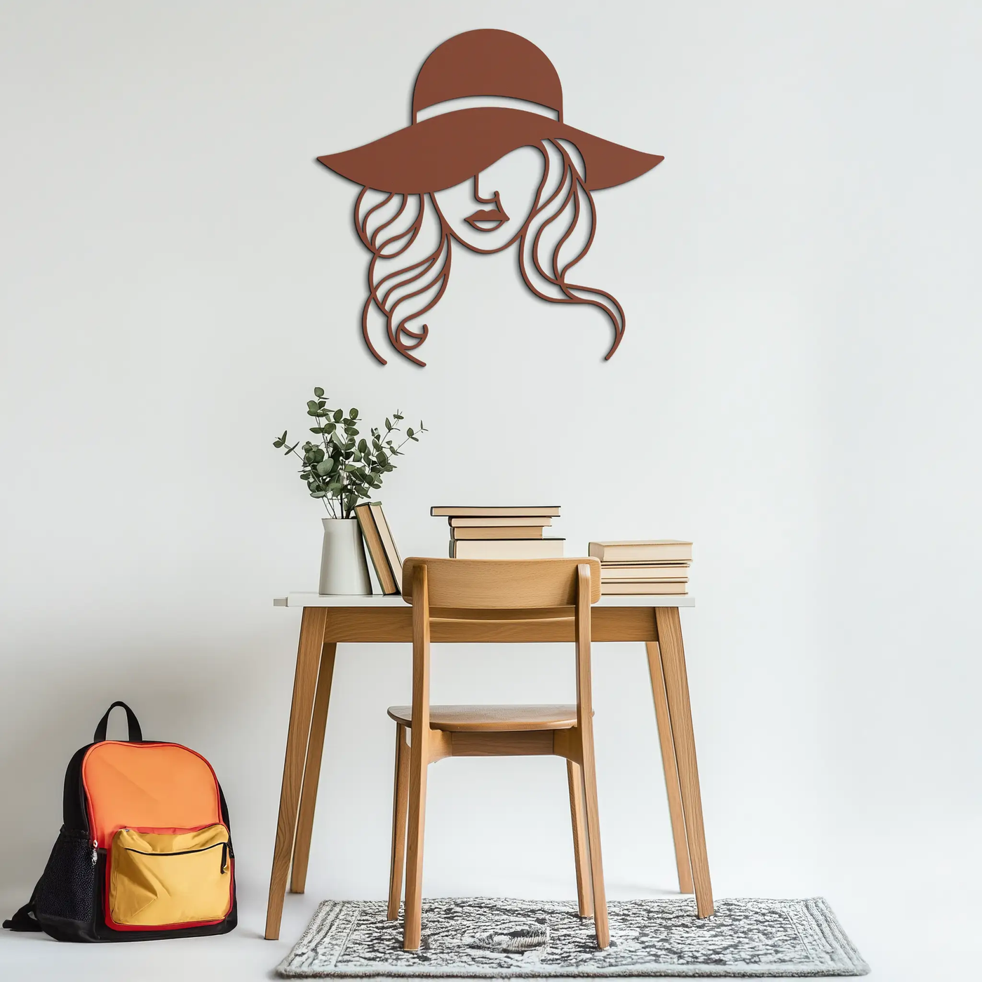 Hat Woman Metal Wall Art – Elegant Female Silhouette Steel Decor with Wide Brim Hat- KAF341 by Enova Art