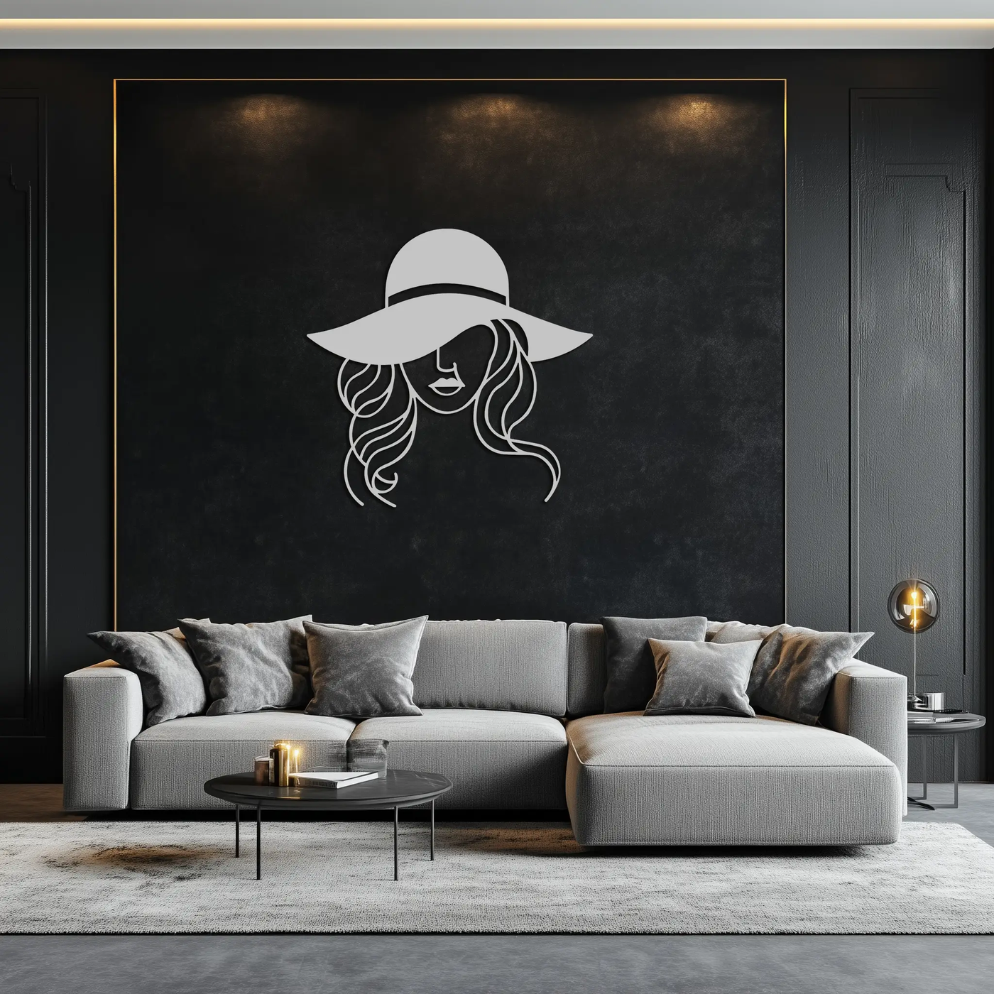 Hat Woman Metal Wall Art – Elegant Female Silhouette Steel Decor with Wide Brim Hat- KAF341 by Enova Art