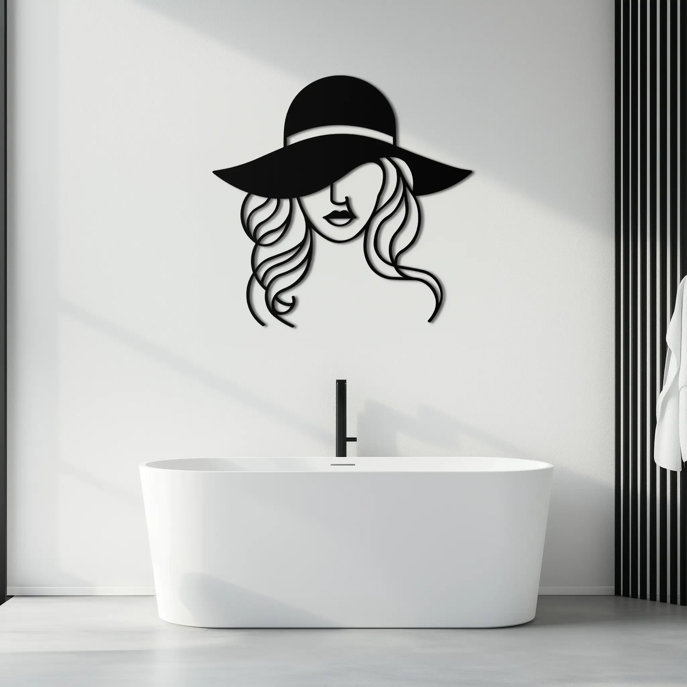 Hat Woman Metal Wall Art – Elegant Female Silhouette Steel Decor with Wide Brim Hat- KAF341 by Enova Art