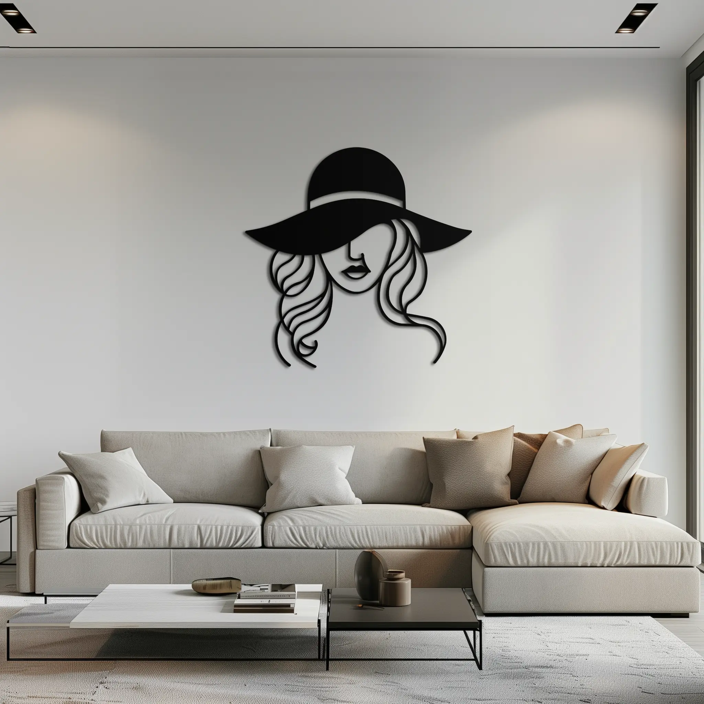 Hat Woman Metal Wall Art – Elegant Female Silhouette Steel Decor with Wide Brim Hat- KAF341 by Enova Art