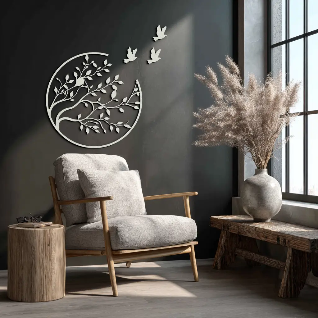 Flying Birds from Branch Metal Wall Art – Nature-Inspired Silhouette Steel Decor for Elegant Interiors- KAF343 by Enova Art
