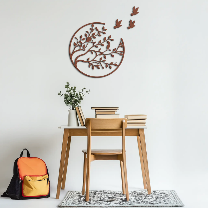 Flying Birds from Branch Metal Wall Art – Nature-Inspired Silhouette Steel Decor for Elegant Interiors- KAF343 by Enova Art