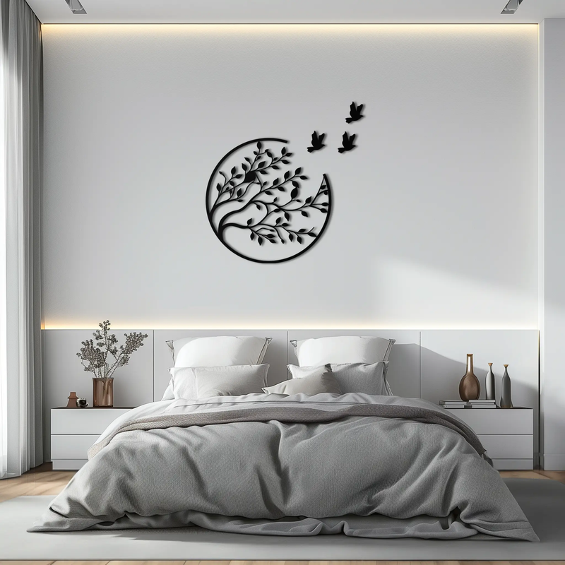 Flying Birds from Branch Metal Wall Art – Nature-Inspired Silhouette Steel Decor for Elegant Interiors- KAF343 by Enova Art