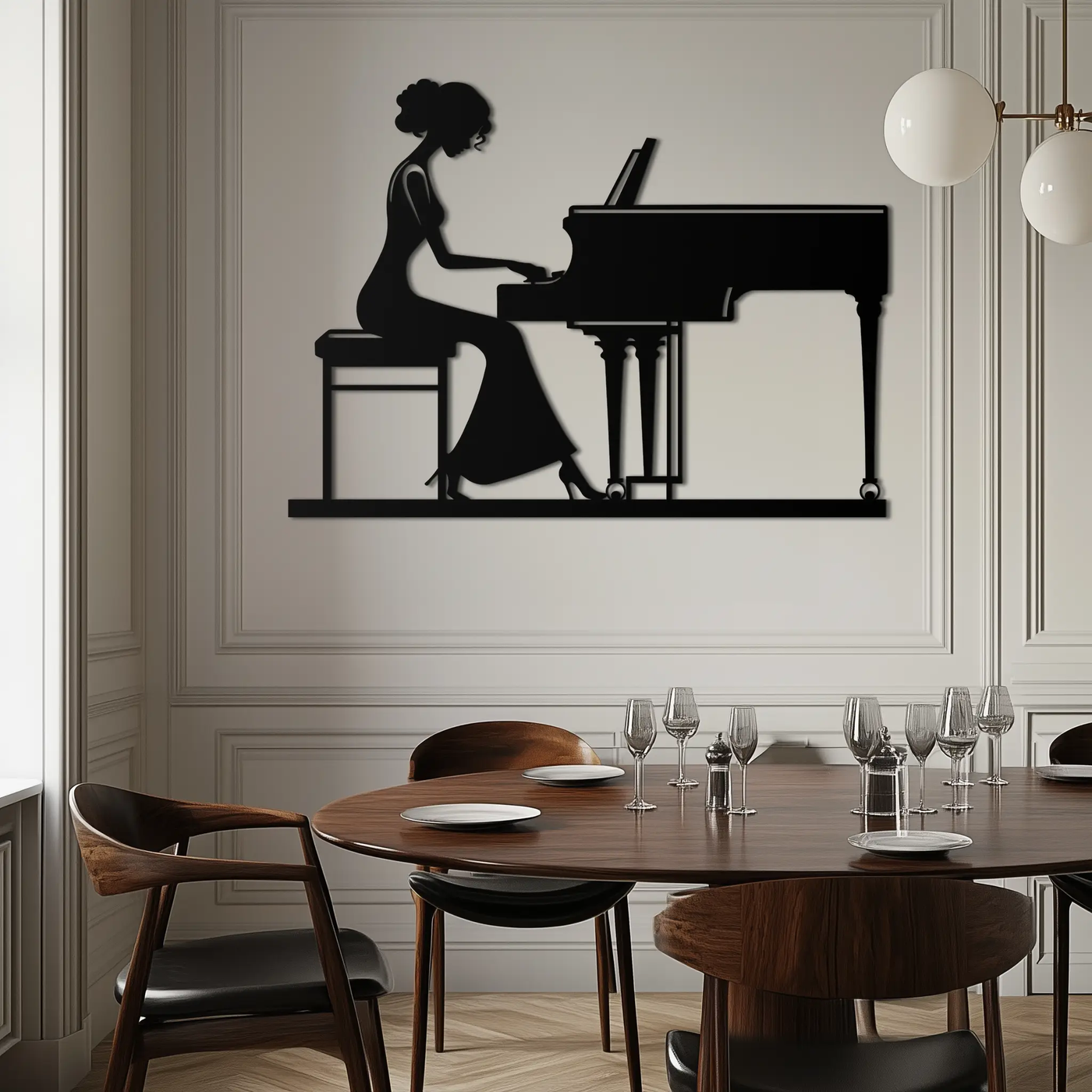 Pianist Woman Metal Wall Art – Elegant Music-Inspired Steel Silhouette for Modern Home Decor- KAF345 by Enova Art