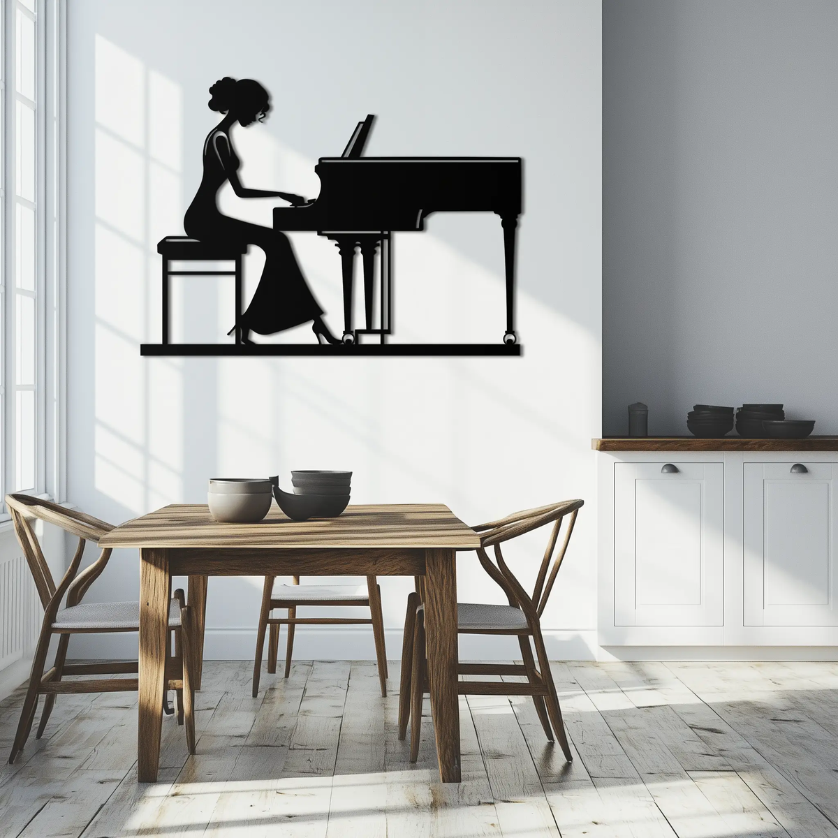Pianist Woman Metal Wall Art – Elegant Music-Inspired Steel Silhouette for Modern Home Decor- KAF345 by Enova Art