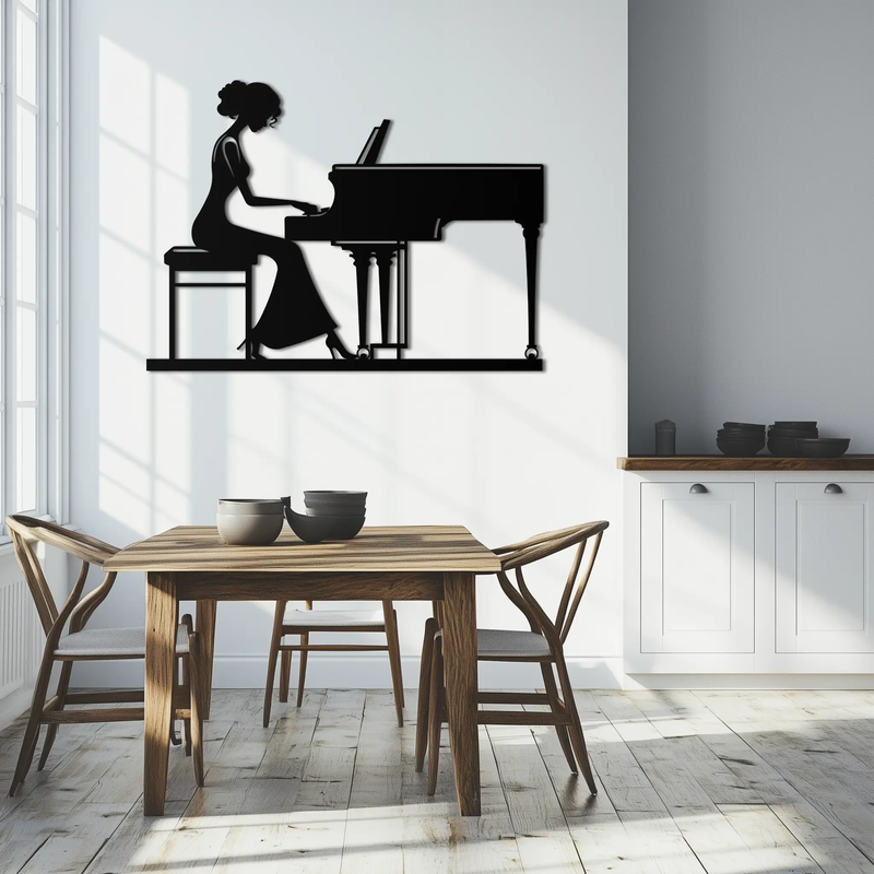 Pianist Woman Metal Wall Art – Elegant Music-Inspired Steel Silhouette for Modern Home Decor- KAF345 by Enova Art