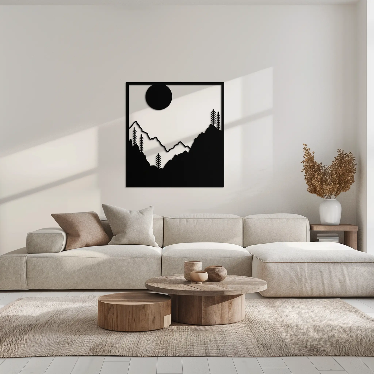 Moonlit Mountain Landscape Metal Wall Art – Modern Square Forest Scene Silhouette for Rustic Nature Decor- KAF346 by Enova Art